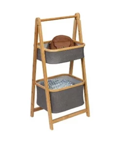 Honey-Can-Do 2 Tier Bamboo and Canvas A-Frame Shelving Unit