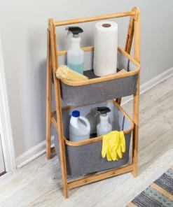 Honey-Can-Do 2 Tier Bamboo and Canvas A-Frame Shelving Unit -Bookshelves Sales Shop unnamed file 1831