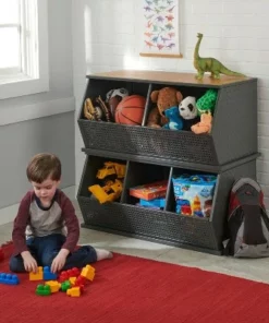 Badger Basket Metal and Bamboo 3 Bin Stackable Storage Cubby Charcoal/Natural -Bookshelves Sales Shop unnamed file 1856