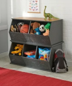 Badger Basket Metal and Bamboo 3 Bin Stackable Storage Cubby Charcoal/Natural -Bookshelves Sales Shop unnamed file 1858