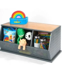 Badger Basket Metal and Bamboo 3 Bin Stackable Storage Cubby Charcoal/Natural -Bookshelves Sales Shop unnamed file 1860