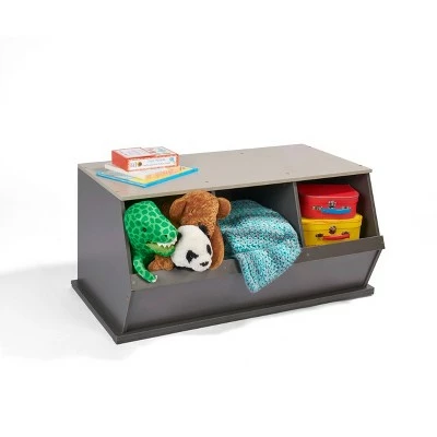 Badger Basket 3 Bin Stackable Storage Cubby Charcoal/Gray Woodgrain 6 Badger Basket 3 Bin Stackable Storage Cubby Charcoal/Gray Woodgrain - Image 4