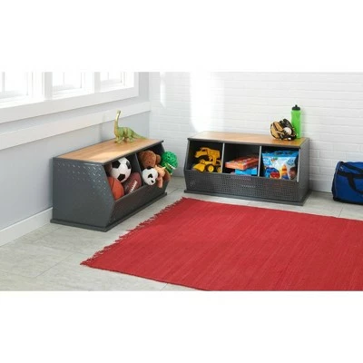 Badger Basket Metal and Bamboo 2 Bin Stackable Storage Cubby Charcoal/Natural 7 Badger Basket Metal and Bamboo 2 Bin Stackable Storage Cubby Charcoal/Natural - Image 5