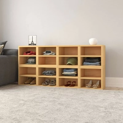 Way Basics Eco Stackable Connect Cube with Shelf Modular Cubby Organizer Storage System Natural Wood Grain 4 Way Basics Eco Stackable Connect Cube with Shelf Modular Cubby Organizer Storage System Natural Wood Grain - Image 2