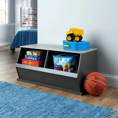 Badger Basket 2 Bin Stackable Storage Cubby Charcoal/Gray Woodgrain 3 Badger Basket 2 Bin Stackable Storage Cubby Charcoal/Gray Woodgrain