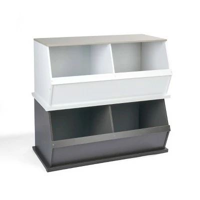 Badger Basket 2 Bin Stackable Storage Cubby Charcoal/Gray Woodgrain 7 Badger Basket 2 Bin Stackable Storage Cubby Charcoal/Gray Woodgrain - Image 5