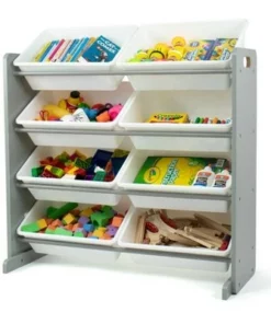 Toy Storage Organizer with 8 Large Storage Bins Gray/White - Humble Crew