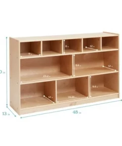 ECR4Kids Birch 5+5 Storage and Cubby Tray Cabinet with Rolling Casters, Mobile Classroom Organizer