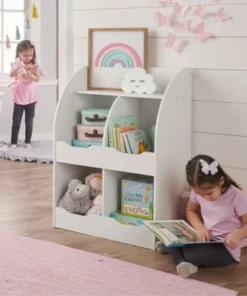 Badger Basket 4 Bin Storage Cubby with Bookshelf White