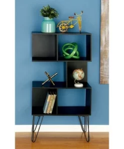 Mid-Century Modern Wooden Cube Shelf - Olivia & May Black