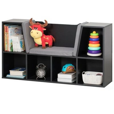 Basicwise Modern Multi-Purpose Bookshelf with Storage Space and Gray Cushioned Reading Nook 8 Basicwise Modern Multi-Purpose Bookshelf with Storage Space and Gray Cushioned Reading Nook - Image 6
