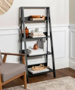 Thatcher Transitional Wood 4 Shelf Ladder Bookshelf - Saracina Home Gray
