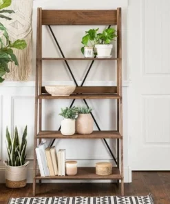 68.25" Boho 4 Tier Solid Wood Ladder Bookshelf Plant Stand - Saracina Home Gray