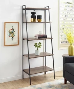72" Open Storage Ladder Bookshelf - Saracina Home Dark Walnut