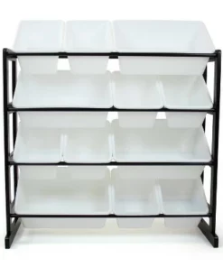 Ladder Toy Storage Organizer with 12 Storage Bins Espresso/White - Humble Crew