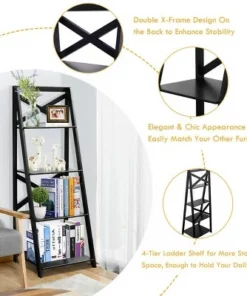 Costway 4-Tier Ladder Shelf Bookshelf Bookcase Storage Display Leaning Home Office Decor -Bookshelves Sales Shop unnamed file 2153