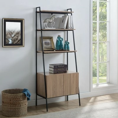 72" Open Shelf and Closed Storage Cabinet Ladder Bookcase - Saracina Home Dark Walnut 3 72" Open Shelf and Closed Storage Cabinet Ladder Bookcase - Saracina Home Dark Walnut