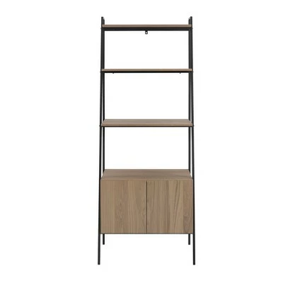 72" Open Shelf and Closed Storage Cabinet Ladder Bookcase - Saracina Home Dark Walnut 4 72" Open Shelf and Closed Storage Cabinet Ladder Bookcase - Saracina Home Dark Walnut - Image 2