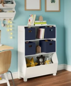 34" Kids' Bookcase with Toy Organizer and 4 Bins - RiverRidge Home Taupe