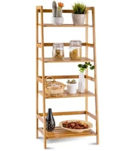 Costway Multifunctional 4 Shelf Bamboo Bookcase Ladder Plant Flower Stand Rack Storage