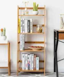 Costway Multifunctional 4 Shelf Bamboo Bookcase Ladder Plant Flower Stand Rack Storage -Bookshelves Sales Shop unnamed file 2195