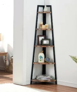 70" 5-Tier Corner Ladder Display Shelving Unit Metal & Distressed Wood - Danya B.