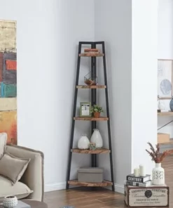 70" 5-Tier Corner Ladder Display Shelving Unit Metal & Distressed Wood - Danya B. -Bookshelves Sales Shop unnamed file 2205