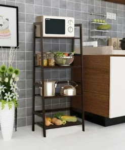 Costway 4-Tier Bamboo Ladder Shelf Plant Display Stand Rack Bookshelf Dark Brown