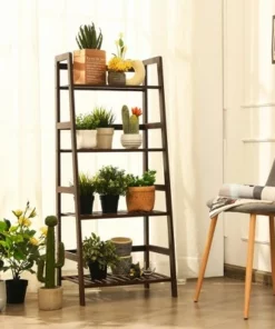 Costway 4-Tier Bamboo Ladder Shelf Plant Display Stand Rack Bookshelf Dark Brown -Bookshelves Sales Shop unnamed file 2209