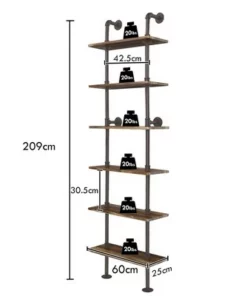 Costway 6-Shelf Rustic Pipe Shelving Unit, Vintage Industrial Pipe Wall Shelf Brown