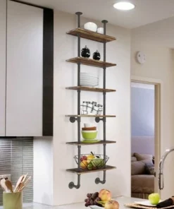 Costway 6-Shelf Rustic Pipe Shelving Unit, Vintage Industrial Pipe Wall Shelf Brown -Bookshelves Sales Shop unnamed file 2236