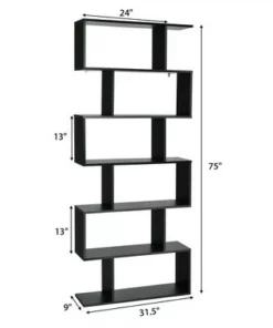 Costway 2 PCS 6 Tier S-Shaped Bookshelf Storage Display Bookcase Z-Shelf