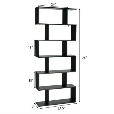 Costway 2 PCS 6 Tier S-Shaped Bookshelf Storage Display Bookcase Z-Shelf 3 Costway 2 PCS 6 Tier S-Shaped Bookshelf Storage Display Bookcase Z-Shelf