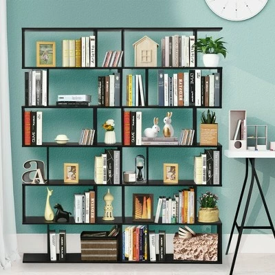 Costway 2 PCS 6 Tier S-Shaped Bookshelf Storage Display Bookcase Z-Shelf 4 Costway 2 PCS 6 Tier S-Shaped Bookshelf Storage Display Bookcase Z-Shelf - Image 2