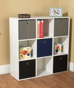 7.5" Utility Bookcase with 5 Fabric Bins - Buylateral White/pink