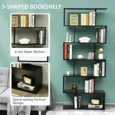 Costway 2 PCS 6 Tier S-Shaped Bookshelf Storage Display Bookcase Z-Shelf 8 Costway 2 PCS 6 Tier S-Shaped Bookshelf Storage Display Bookcase Z-Shelf - Image 6