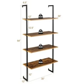 Costway 4-Tier Ladder Shelf Bookshelf Industrial Wall Shelf w/Metal Frame Rustic Brown 13 Costway 4-Tier Ladder Shelf Bookshelf Industrial Wall Shelf w/Metal Frame Rustic Brown -Bookshelves Sales Shop unnamed file 2261