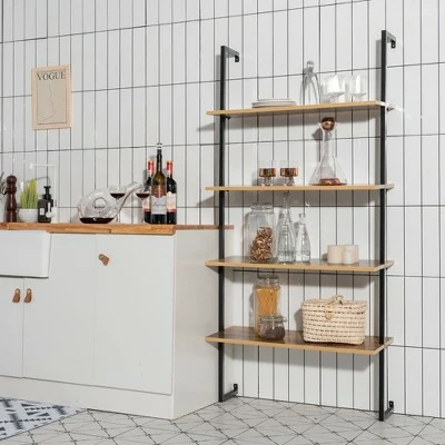 Costway 4-Tier Ladder Shelf Bookshelf Industrial Wall Shelf w/Metal Frame Rustic Brown 10 Costway 4-Tier Ladder Shelf Bookshelf Industrial Wall Shelf w/Metal Frame Rustic Brown - Image 8