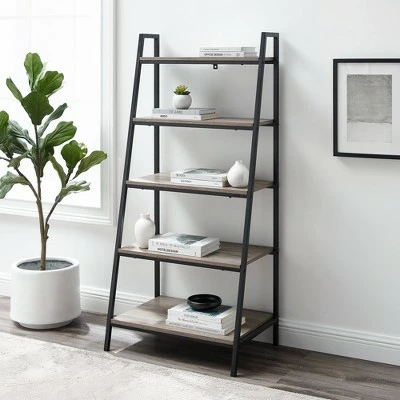 56" Metal and Wood Tiered Ladder Bookcase - Saracina Home Dark Walnut 3 56" Metal and Wood Tiered Ladder Bookcase - Saracina Home Dark Walnut