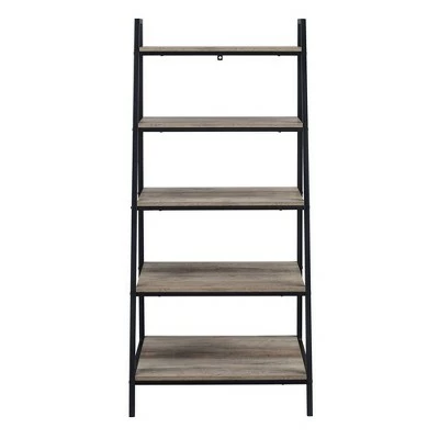 56" Metal and Wood Tiered Ladder Bookcase - Saracina Home Dark Walnut 5 56" Metal and Wood Tiered Ladder Bookcase - Saracina Home Dark Walnut - Image 3