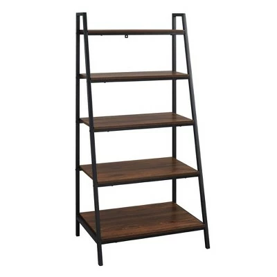 56" Metal and Wood Tiered Ladder Bookcase - Saracina Home Dark Walnut 11 56" Metal and Wood Tiered Ladder Bookcase - Saracina Home Dark Walnut - Image 9