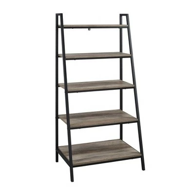 56" Metal and Wood Tiered Ladder Bookcase - Saracina Home Dark Walnut 12 56" Metal and Wood Tiered Ladder Bookcase - Saracina Home Dark Walnut - Image 10