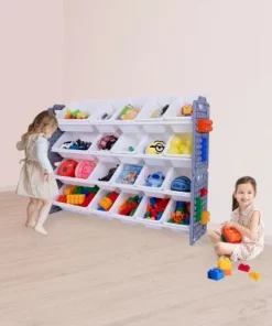 UNiPLAY Toy Organizer With 20 Removable Storage Bins and Block Play Panel, Multi-Size Bin Organizer