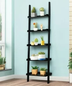 Costway Ladder Shelf 5-Tier Plant Stand Wall-leaning Bookcase Display Rack Black -Bookshelves Sales Shop unnamed file 2328