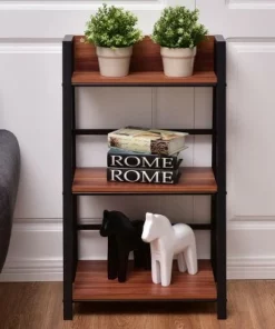 Costway 3 Tier Ladder Storage Book Shelf Wall Bookcase Bundle Modern Floor Decor