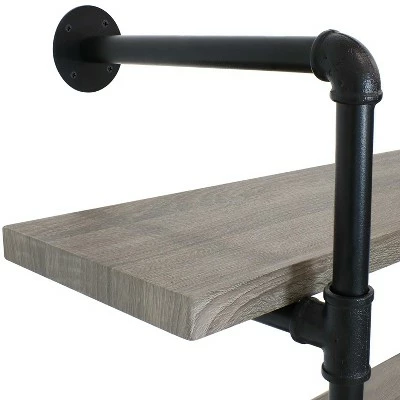 Sunnydaze Decor Sunnydaze 3 Shelf Industrial Style Pipe Frame Wall-Mounted Floating Shelf with Wood Veneer Shelves - Oak Gray Veneer 4 Sunnydaze Decor Sunnydaze 3 Shelf Industrial Style Pipe Frame Wall-Mounted Floating Shelf with Wood Veneer Shelves - Oak Gray Veneer - Image 2