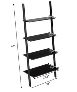 Costway Industrial Ladder Shelf 4-Tier Leaning Wall Bookcase Plant Stand Rustic Black/Brown