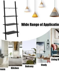 Costway Industrial Ladder Shelf 4-Tier Leaning Wall Bookcase Plant Stand Rustic Black/Brown -Bookshelves Sales Shop unnamed file 2375