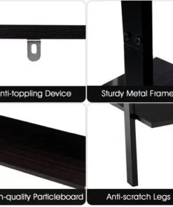 Costway Industrial Ladder Shelf 4-Tier Leaning Wall Bookcase Plant Stand Rustic Black/Brown -Bookshelves Sales Shop unnamed file 2379