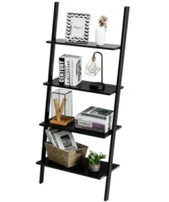 Costway Industrial Ladder Shelf 4-Tier Leaning Wall Bookcase Plant Stand Rustic Black/Brown -Bookshelves Sales Shop unnamed file 2380